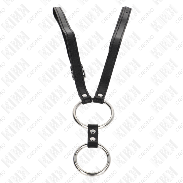 KINK - DOUBLE METAL PENIS RING 3.8 CM TO 5 CM WITH LEATHER BELT 112 CM - Image 3