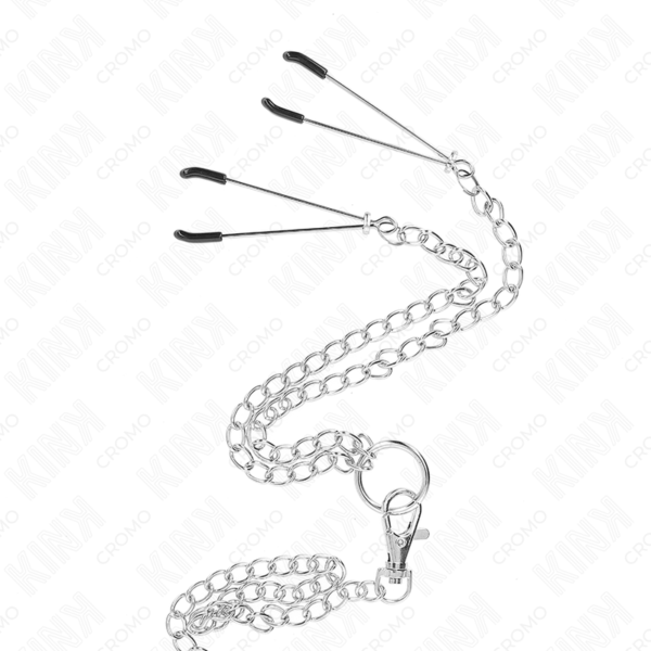 KINK - TRIPLE CHROME METAL PENIS RING 3.8 CM TO 5 CM WITH 26 CM METAL CHAIN AND NIPPLE CLAMPS MODEL 2 - Image 4