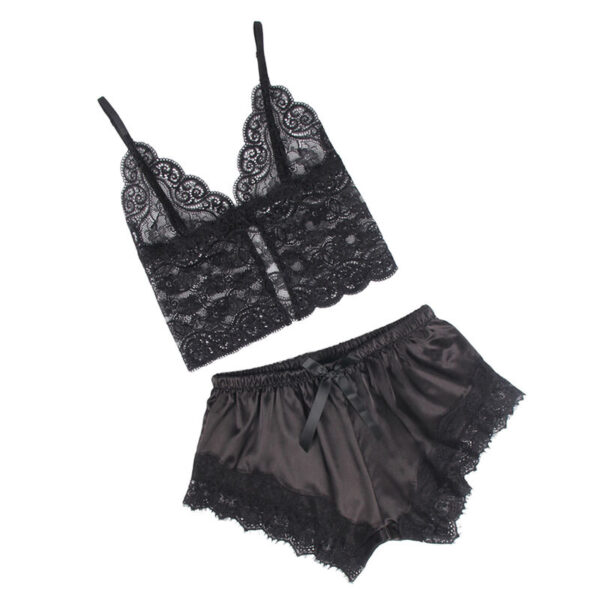 SUBBLIME - 953942 CASUAL SILK NIGHTGOWN + LACE PANTS BLACK - Image 4