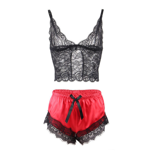 SUBBLIME - 953966 CASUAL SILK NIGHTGOWN + LACE PANTS BLACK/RED - Image 7