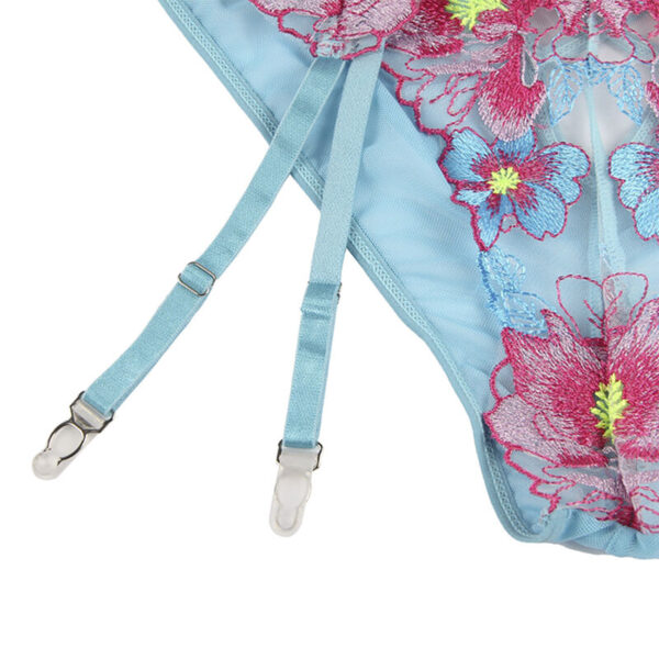 SUBBLIME - 954109 BRA + PANTIES WITH GARTER BELT FLORAL DESIGN BLUE - Image 6