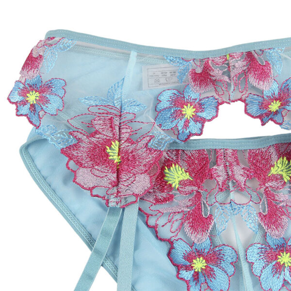 SUBBLIME - 954109 BRA + PANTIES WITH GARTER BELT FLORAL DESIGN BLUE - Image 8