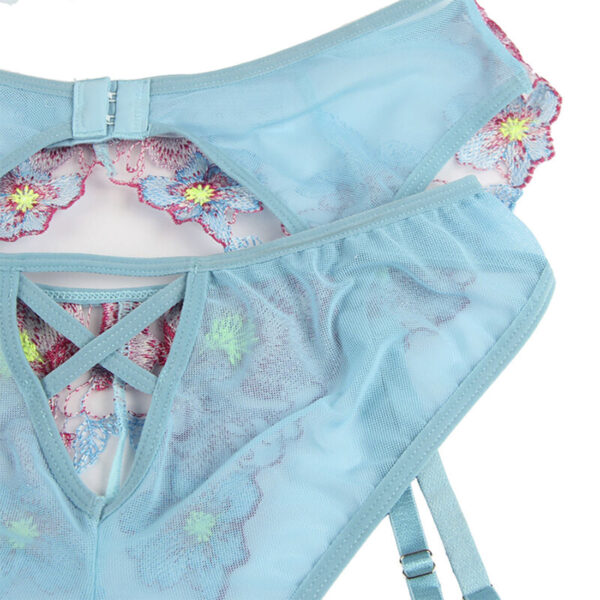 SUBBLIME - 954109 BRA + PANTIES WITH GARTER BELT FLORAL DESIGN BLUE - Image 7