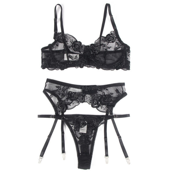 SUBBLIME - 945237 BRA + PANTIES WITH GARTER BELT FLORAL DESIGN BLACK - Image 4