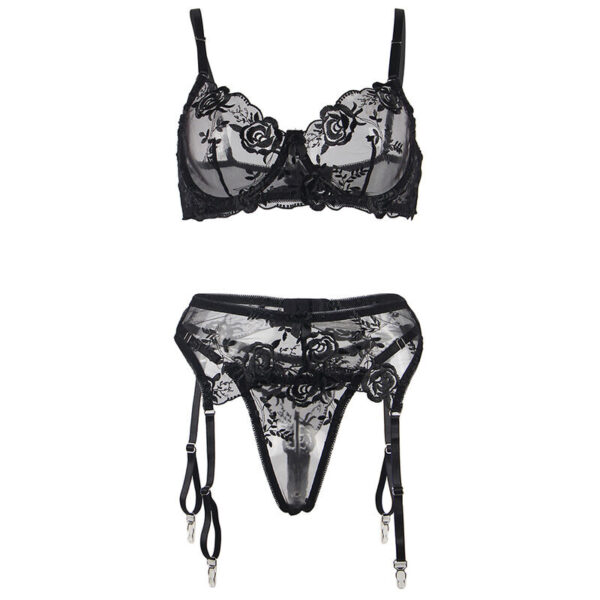 SUBBLIME - 945237 BRA + PANTIES WITH GARTER BELT FLORAL DESIGN BLACK - Image 5