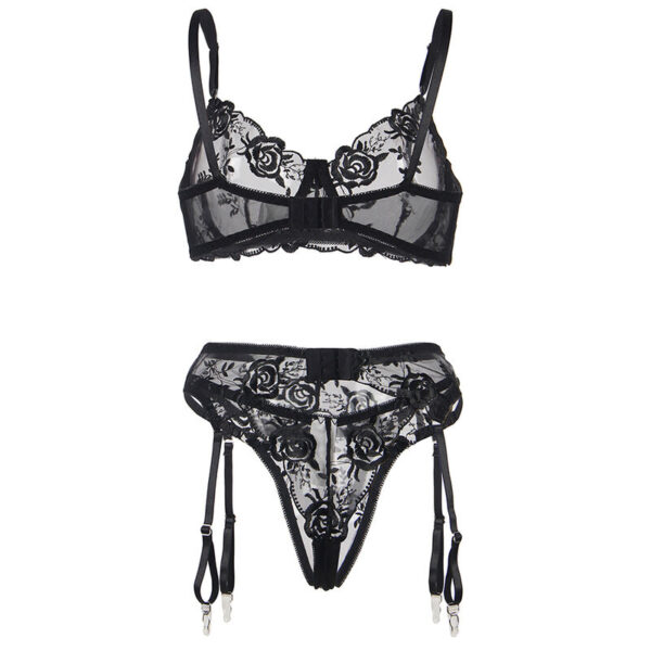 SUBBLIME - 945237 BRA + PANTIES WITH GARTER BELT FLORAL DESIGN BLACK - Image 6