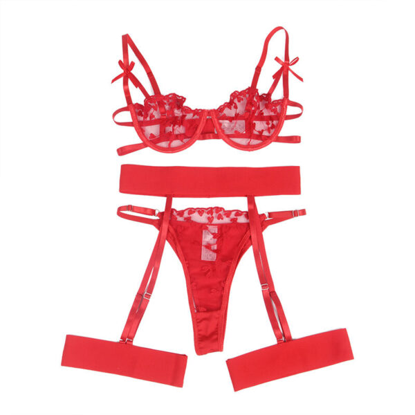 SUBBLIME - 954338 HEART PRINT BRA + THONG + GARTER BELT RED - Image 5