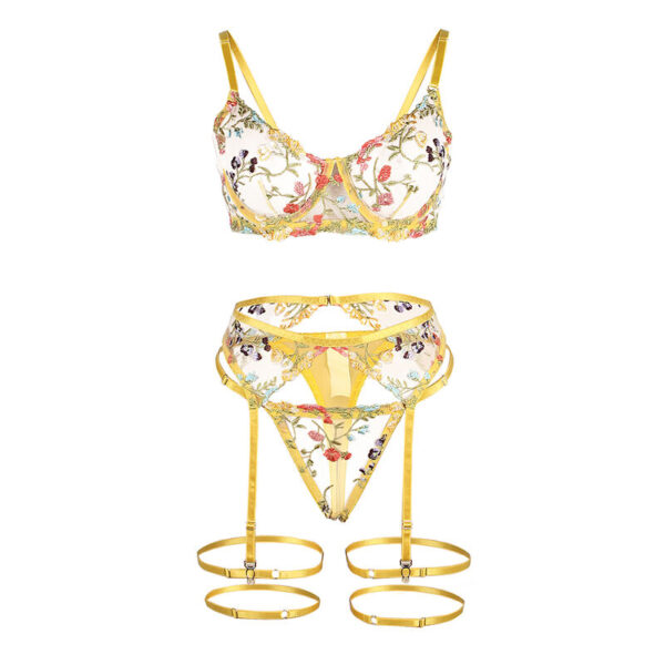 SUBBLIME - 954345 BRA + THONG + GARTER BELT FLORAL DESIGN YELLOW - Image 6