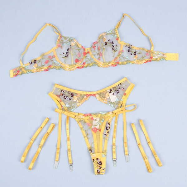 SUBBLIME - 954345 BRA + THONG + GARTER BELT FLORAL DESIGN YELLOW - Image 7