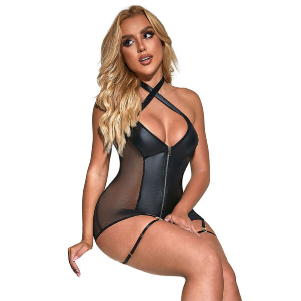 SUBBLIME - 954444 SEXY MESH DRESS LEATHER BLACK - Image 3
