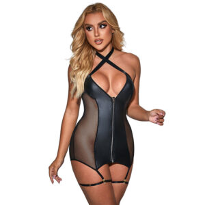 SUBBLIME - 954444 SEXY MESH DRESS LEATHER BLACK