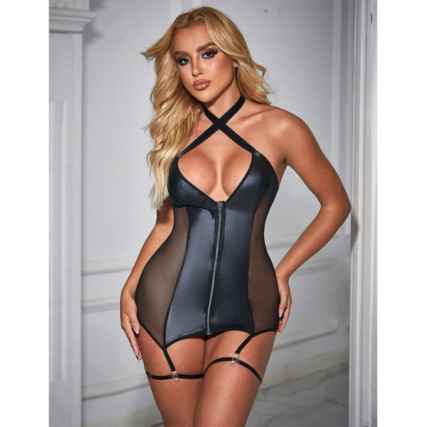 SUBBLIME - 954451 SEXY MESH DRESS LEATHER BLACK - Image 9