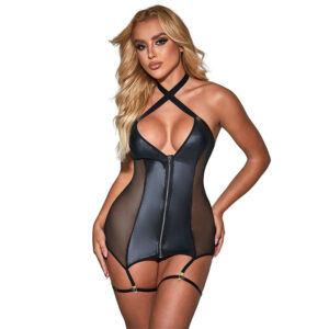 SUBBLIME - 954451 SEXY MESH DRESS LEATHER BLACK