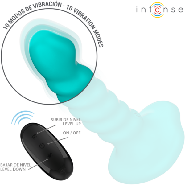 INTENSE - BUFFY VIBRATOR SIZE S SPIRAL DESIGN 10 VIBRATIONS BLUE REMOTE CONTROL - Image 3