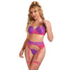 SUBBLIME - 955366 BRA SET WITH LACE AND GARTER LINES PINK AND PURPLE