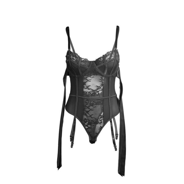 SUBBLIME - 955502 LACE BODYSUIT WITH BOWS AND GARTERS BLACK - Image 4