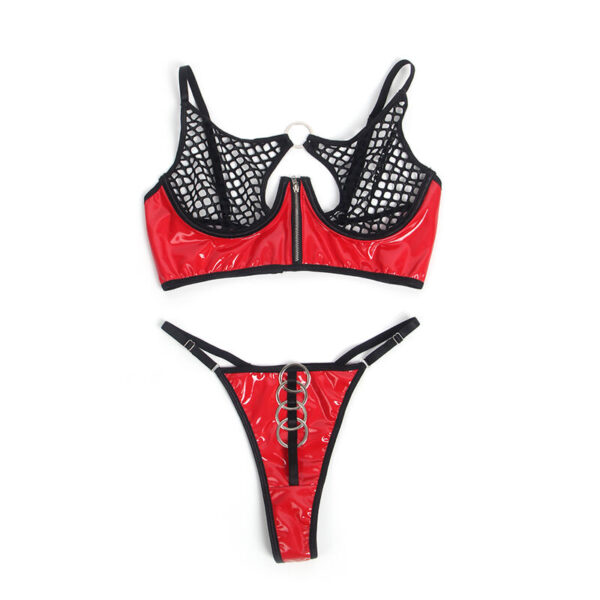 SUBBLIME - 955533 RED PATENT LEATHER MESH ZIPPER BRA SET - Image 6