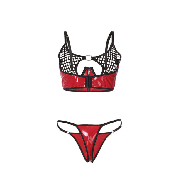 SUBBLIME - 955540 RED PATENT LEATHER MESH ZIPPER BRA SET - Image 5