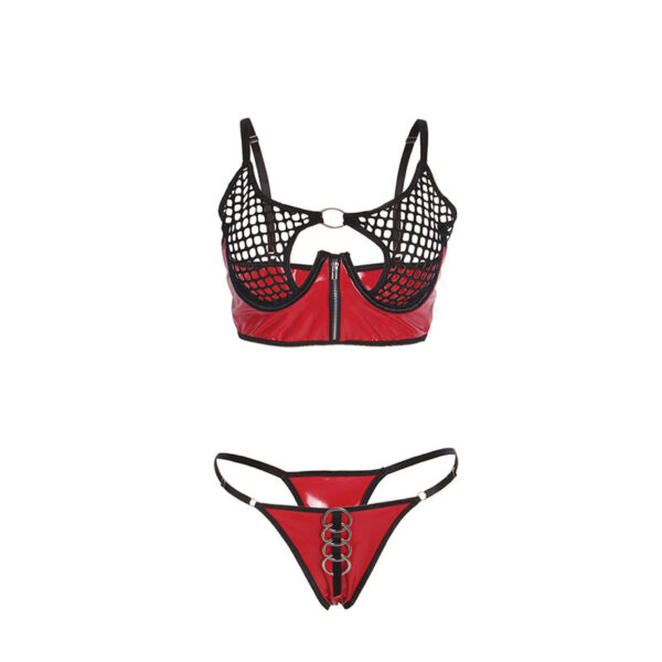 SUBBLIME - 955540 RED PATENT LEATHER MESH ZIPPER BRA SET - Image 4