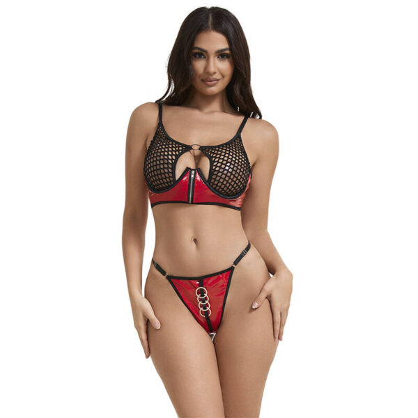 SUBBLIME - 955540 RED PATENT LEATHER MESH ZIPPER BRA SET