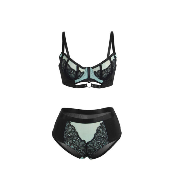 SUBBLIME - 955557 GREEN PATENT LEATHER MESH ZIPPER BRA SET - Image 5