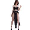 CHILIROSE - CR 4672 BLACK TOP SKIRT AND THONG WITH GOLDEN CHAINS - Image 2