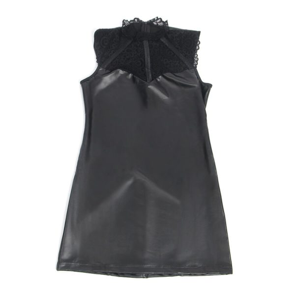 SUBBLIME - 957544 LACE COLLAR LEATHER DRESS BLACK - Image 4
