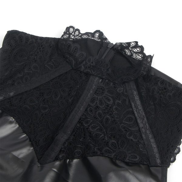 SUBBLIME - 957544 LACE COLLAR LEATHER DRESS BLACK - Image 5