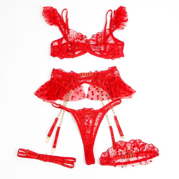SUBBLIME - 957506 LACE BRA AND GARTER SET RED - Image 3