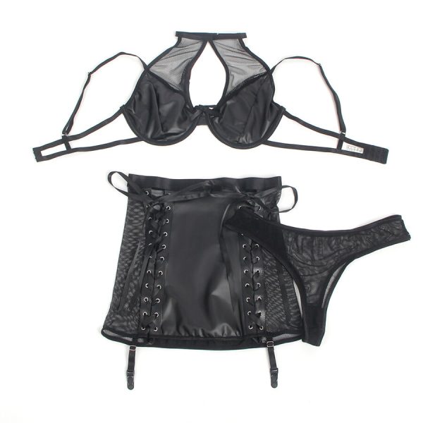 SUBBLIME - 957582 LEATHER BRA AND SKIRT SET BLACK - Image 4