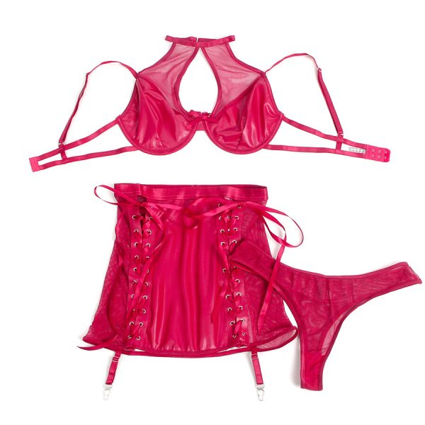 SUBBLIME - 957605 LEATHER BRA AND SKIRT SET RED - Image 5
