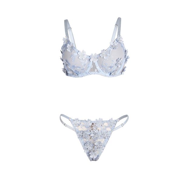 SUBBLIME - 957629 FLOWER EMBROIDERED BRA AND PANTIES SET SKY BLUE - Image 5