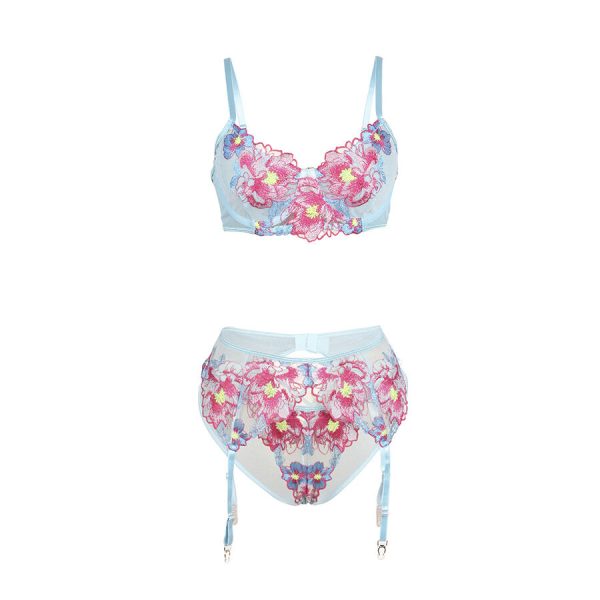 SUBBLIME - 957643 FLOWER EMBROIDERED BRA AND GARTER BELT SET PINK - Image 5