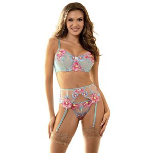 SUBBLIME - 957643 FLOWER EMBROIDERED BRA AND GARTER BELT SET PINK