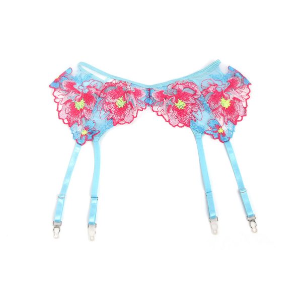 SUBBLIME - 957643 FLOWER EMBROIDERED BRA AND GARTER BELT SET PINK - Image 8