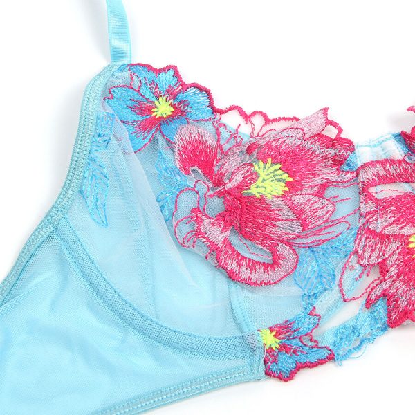 SUBBLIME - 957643 FLOWER EMBROIDERED BRA AND GARTER BELT SET PINK - Image 6