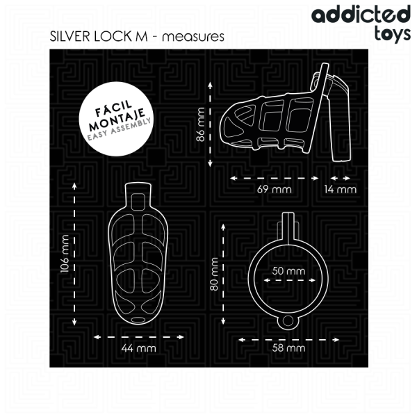 ADDICTED TOYS LOCKED - SILVER LOCK PENIS CAGE METAL SIZE M - Image 5