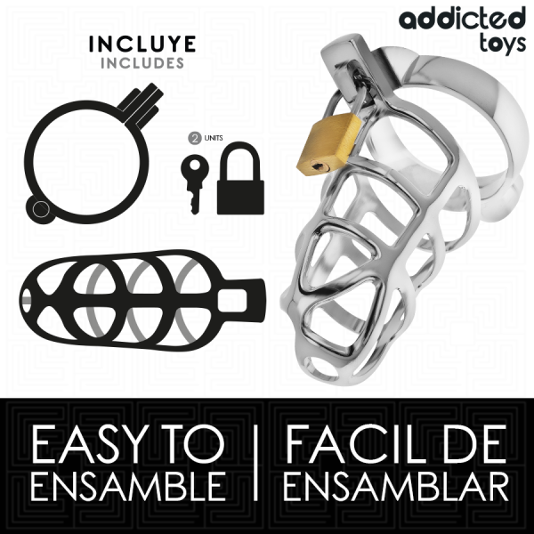 ADDICTED TOYS LOCKED - SILVER LOCK PENIS CAGE METAL SIZE M - Image 4