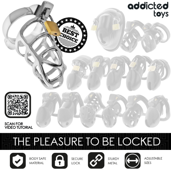 ADDICTED TOYS LOCKED - SILVER LOCK PENIS CAGE METAL SIZE M - Image 7