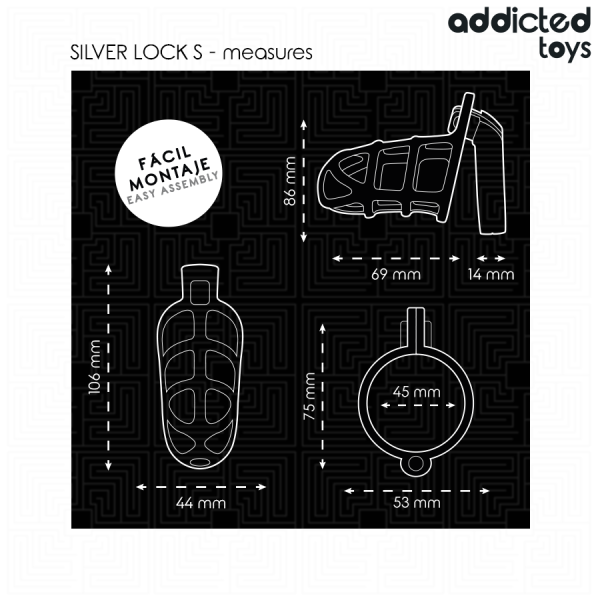 ADDICTED TOYS LOCKED - SILVER LOCK METAL PENIS CAGE SIZE S - Image 5