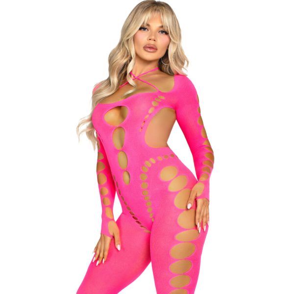 LEG AVENUE - PINK OPEN BACK BODYSTOCKING ONE SIZE - Image 3