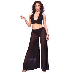 CHILIROSE - CR 4857 BLACK TOP AND PANTS SET SIZE