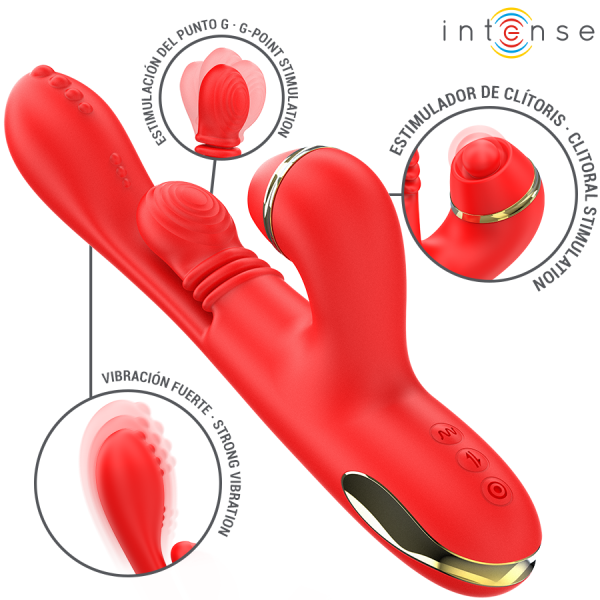 INTENSE - KATY MULTIFUNCTION CLITORIS STIMULATOR 4 INTERCHANGEABLE HEADS RED - Image 4