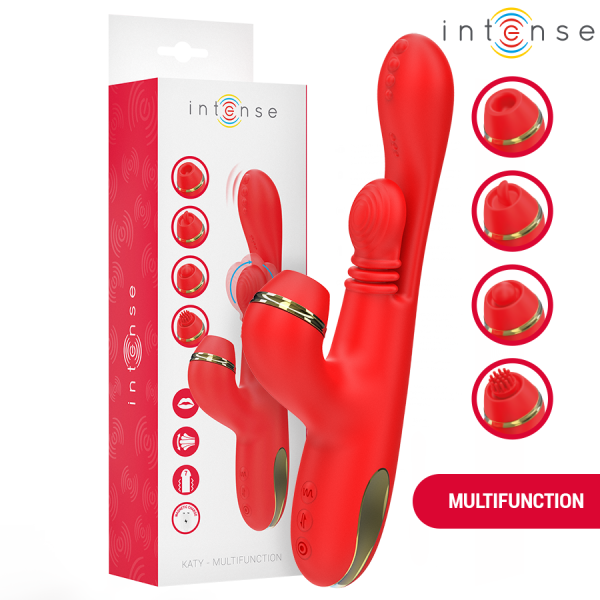 INTENSE - KATY MULTIFUNCTION CLITORIS STIMULATOR 4 INTERCHANGEABLE HEADS RED - Image 2