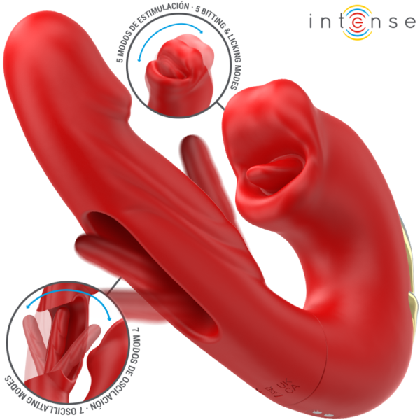 INTENSE - NATHY DOUBLE VIBRATOR WITH MULTIFUNCTION STIMULATING MOUTH RED - Image 2