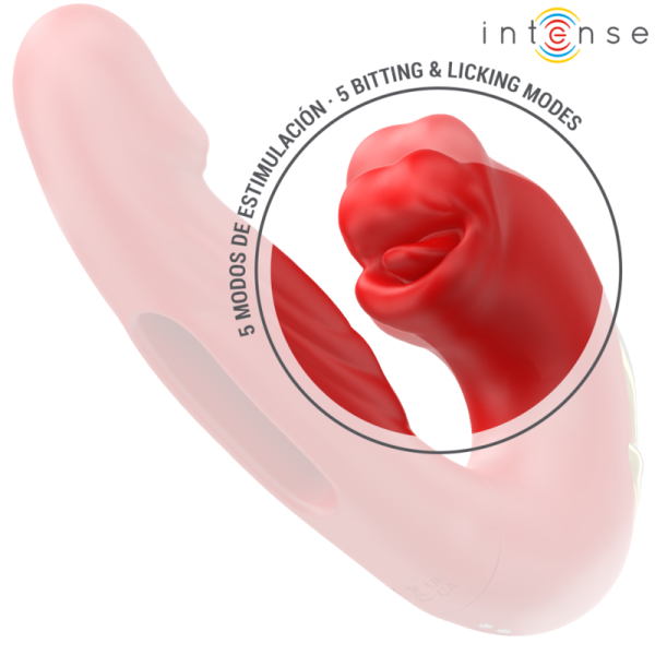 INTENSE - NATHY DOUBLE VIBRATOR WITH MULTIFUNCTION STIMULATING MOUTH RED - Image 5