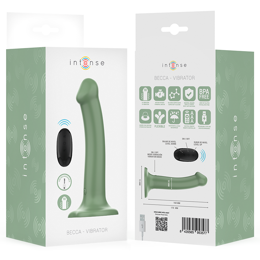 INTENSE - BECCA VIBRATOR WITH SUCTION CUP 10 VIBRATIONS GREEN REMOTE CONTROL - Image 8