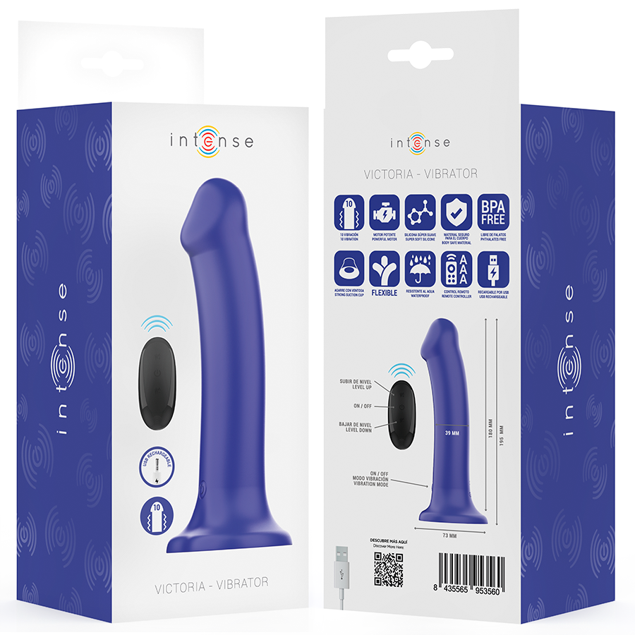 INTENSE - VICTORIA VIBRATOR WITH SUCTION CUP 10 VIBRATIONS DARK BLUE REMOTE CONTROL - Image 8