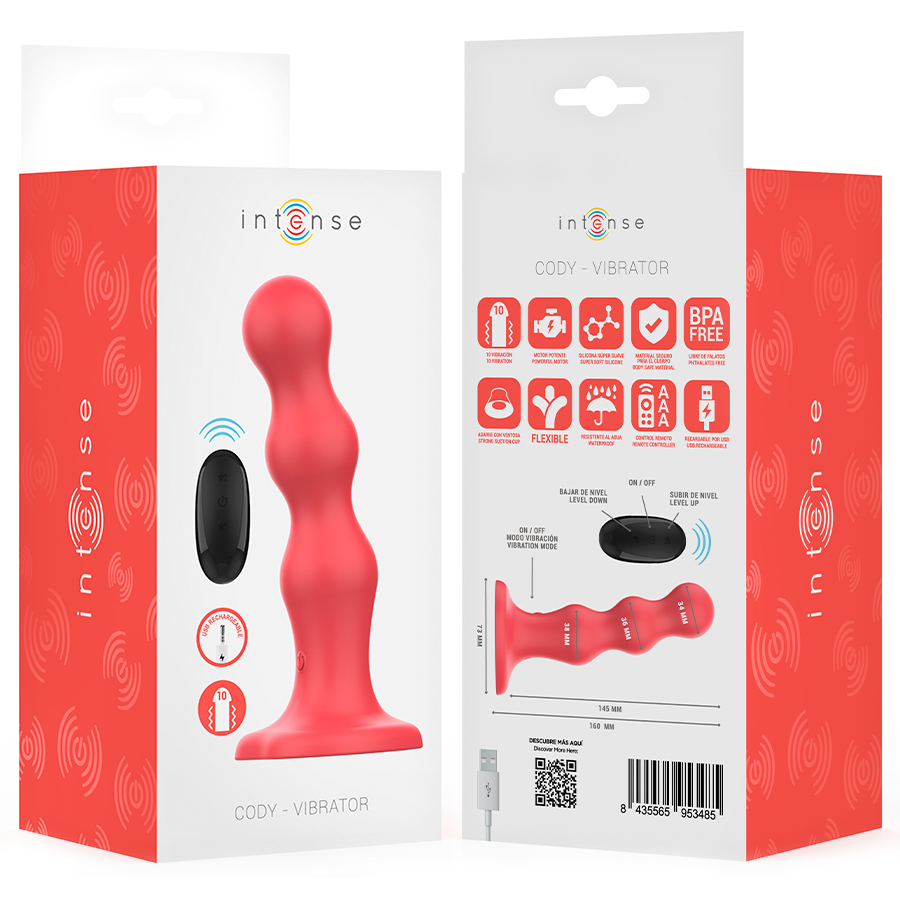 INTENSE - CODY VIBRATOR WITH SUCTION CUP RED REMOTE CONTROL - Image 8