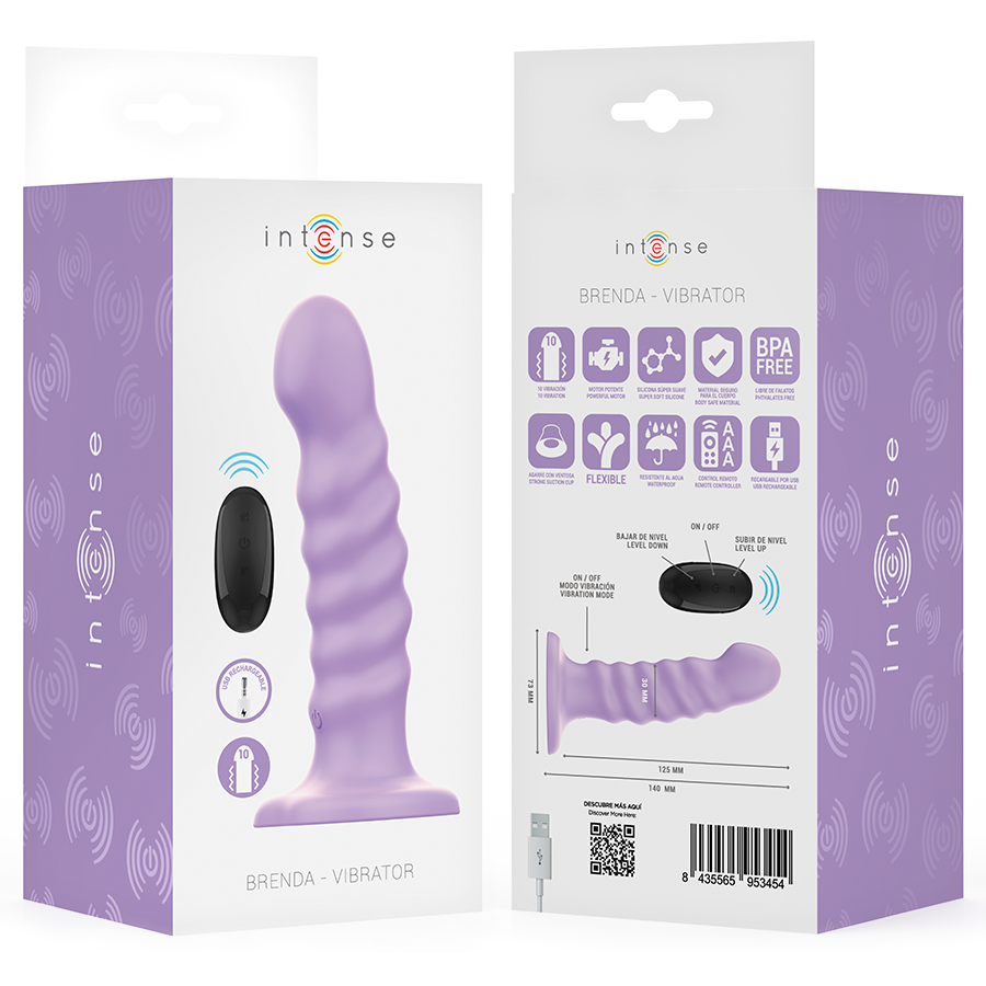 INTENSE - BRENDA VIBRATOR SIZE M SPIRAL DESIGN 10 VIBRATIONS PURPLE REMOTE CONTROL - Image 8